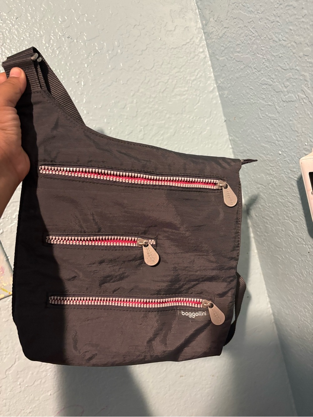 Baggallini Black Messenger Bag with Red-Trim Zippers